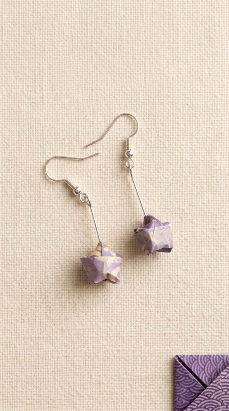 Handmade Origami Star Earrings | Japanese Scrapbook Paper | Hypoallergenic Stain
